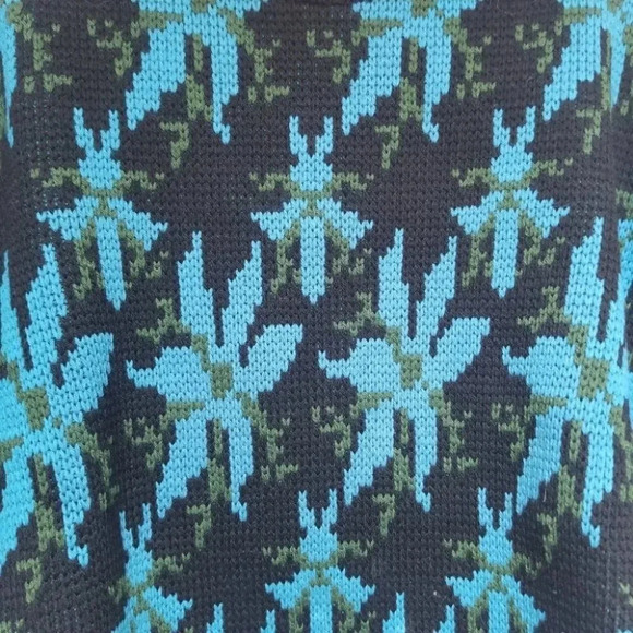 Hudson's Bay Company Vintage Sweater Blue Black Floral Print Ribbed Knit - Picture 9 of 12
